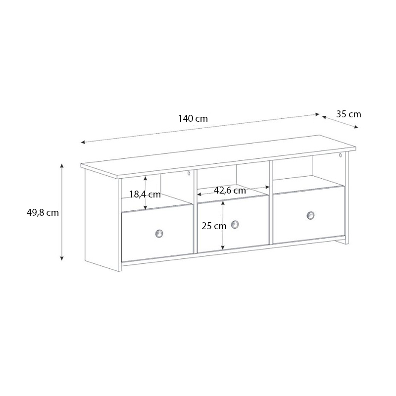 Έπιπλο τηλεόρασης Mahen Megapap χρώμα sapphire oak 140x35x49,8εκ.