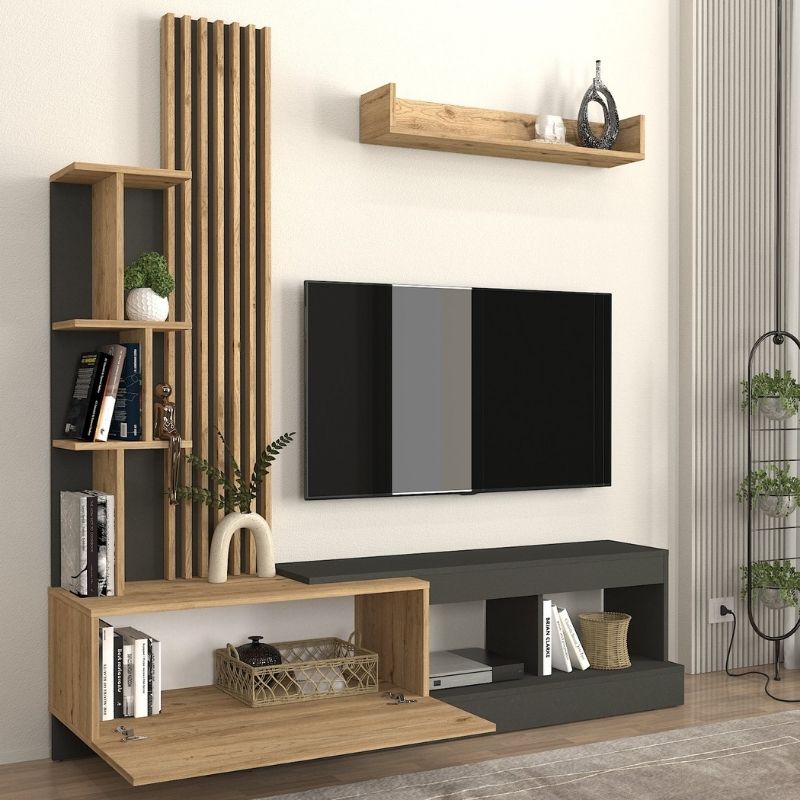 Σύνθεση τηλεόρασης Vermont Megapap χρώμα ανθρακί - sepet oak 180x40x193,8εκ.