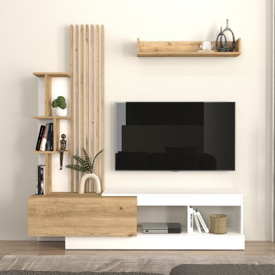 Σύνθεση τηλεόρασης Vermont Megapap χρώμα λευκό - sepet oak 180x40x193,8εκ. Σύνθεση τηλεόρασης Vermont Megapap χρώμα λευκό - sepet oak 180x40x193,8εκ.