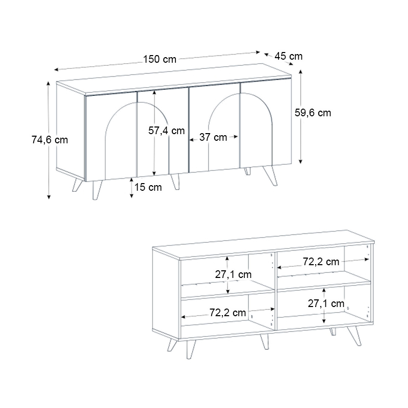Μπουφές Bono Megapap χρώμα λευκό - sepet oak 150x45x74,6εκ.