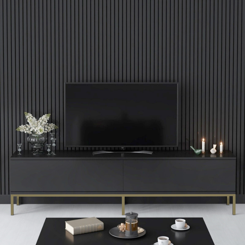 Έπιπλο τηλεόρασης Lord Megapap χρώμα μαύρο - χρυσό 180x30x47εκ. Έπιπλο τηλεόρασης Lord Megapap χρώμα μαύρο - χρυσό 180x30x47εκ.