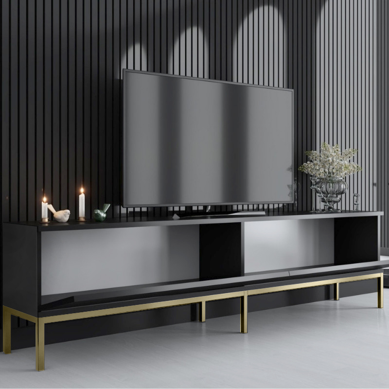 Έπιπλο τηλεόρασης Lord Megapap χρώμα μαύρο - χρυσό 180x30x47εκ. Έπιπλο τηλεόρασης Lord Megapap χρώμα μαύρο - χρυσό 180x30x47εκ.