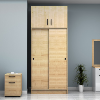 Ντουλάπα ρούχων Regio Megapap δίφυλλη συρόμενη με πατάρι χρώμα φυσικό οξιάς 100x60x240εκ.