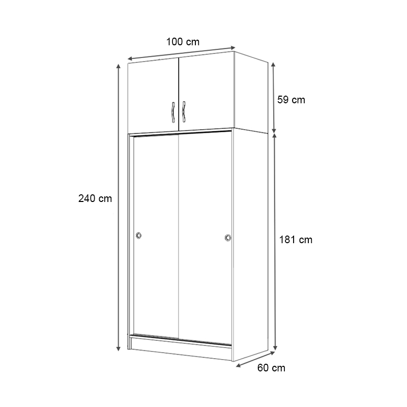 Ντουλάπα ρούχων Regio Megapap δίφυλλη συρόμενη με πατάρι χρώμα φυσικό οξιάς 100x60x240εκ.