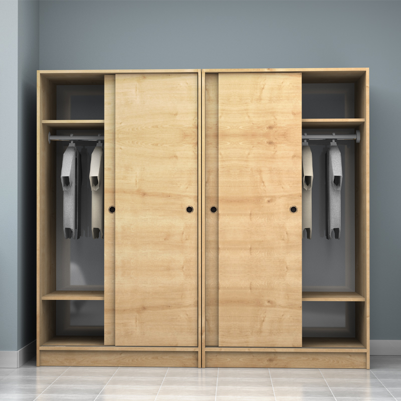 Ντουλάπα ρούχων Regio Megapap τετράφυλλη συρόμενη χρώμα φυσικό οξιάς 200x60x181εκ.