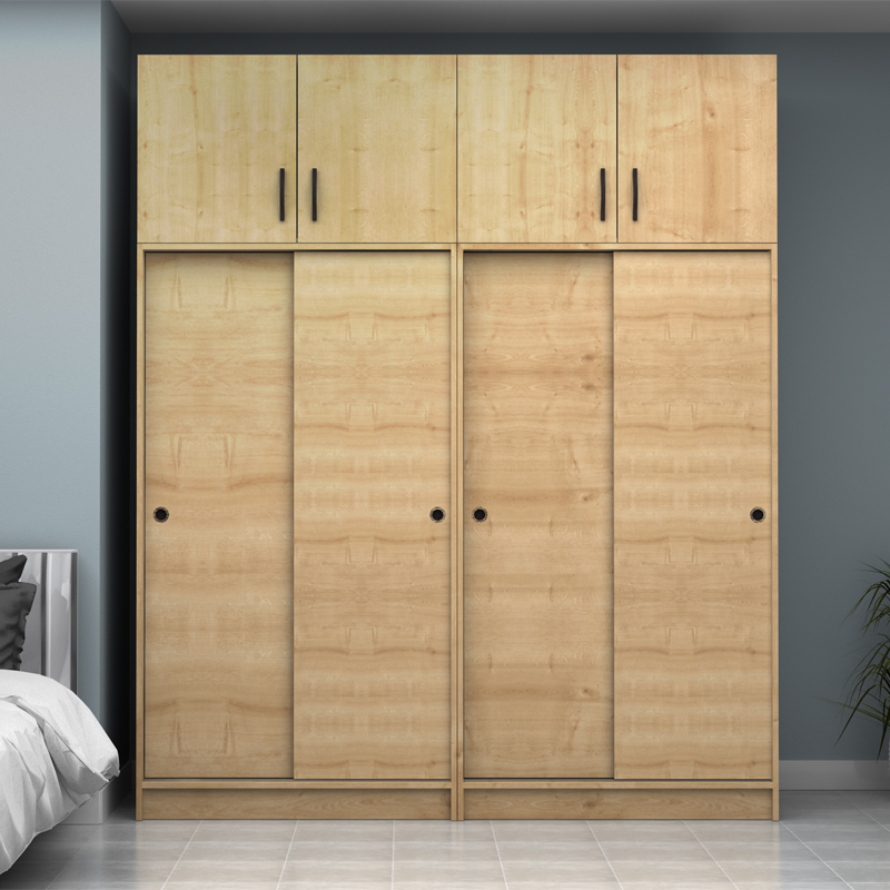 Ντουλάπα ρούχων Regio Megapap τετράφυλλη συρόμενη με πατάρι χρώμα φυσικό οξιάς 200x60x240εκ.