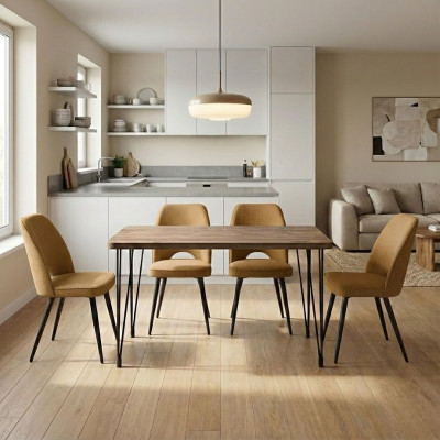 Σετ τραπεζαρία 5τμχ Roger - Christy Megapap Mdf - ύφασμα χρώμα ακακίας - μουσταρδί 120x70x75εκ. Σετ τραπεζαρία 5τμχ Roger - Christy Megapap Mdf - ύφασμα χρώμα ακακίας - μουσταρδί 120x70x75εκ.