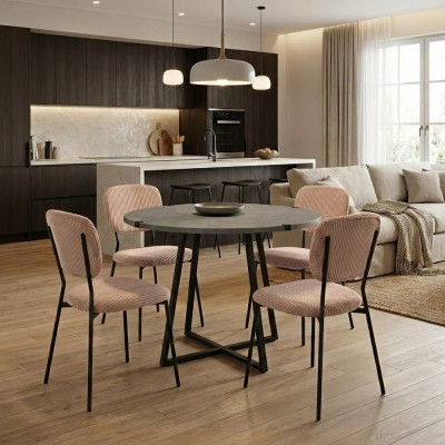 Σετ τραπεζαρία 5τμχ Rubes - Kevin Megapap χρώμα γκρι σκυροδέματος - μόκα Ø100x78εκ.