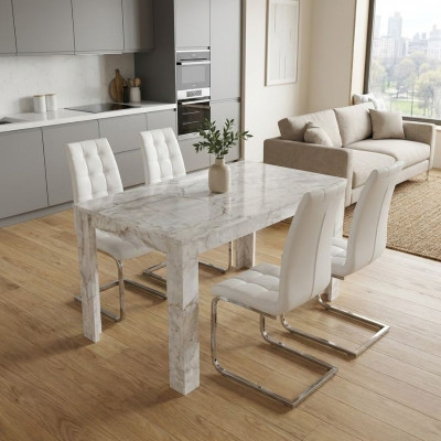 Σετ τραπεζαρία 5τμχ Darlen - Vela Megapap χρώμα λευκό εφέ μαρμάρου - λευκό 125x72x74εκ. Σετ τραπεζαρία 5τμχ Darlen - Vela Megapap χρώμα λευκό εφέ μαρμάρου - λευκό 125x72x74εκ.