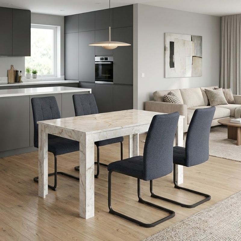 Σετ τραπεζαρία 5τμχ Darlen - Laura Megapap χρώμα λευκό εφέ μαρμάρου - ανθρακί 125x72x74εκ. Σετ τραπεζαρία 5τμχ Darlen - Laura Megapap χρώμα λευκό εφέ μαρμάρου - ανθρακί 125x72x74εκ.