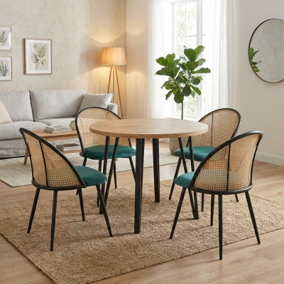 Σετ τραπεζαρία 5τμχ Xana - Jacob Megapap χρώμα sepet oak - κυπαρισσί Ø90x77,5εκ.