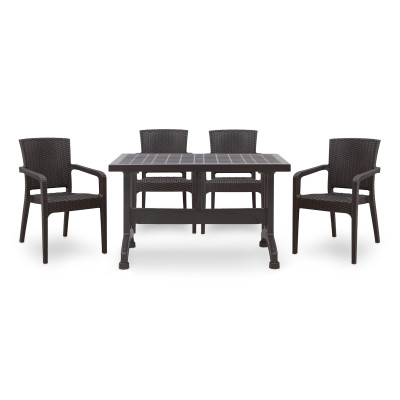 Σετ τραπεζαρία κήπου Callan Megapap 5τμχ πολυπροπυλενίου τραπέζι 140x80 - πολυθρόνα recycled χρώμα καφέ S_GP046-0003,1+GP046-0001,2x4