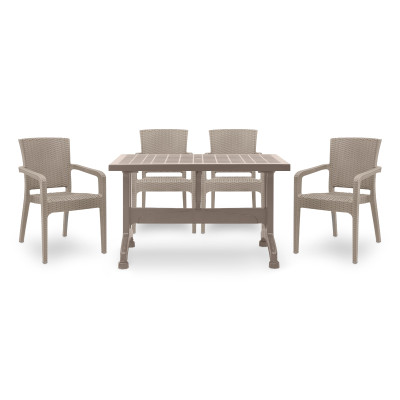 Σετ τραπεζαρία κήπου Callan Megapap 5τμχ πολυπροπυλενίου τραπέζι 140x70 - πολυθρόνα recycled χρώμα cappuccino S_GP046-0003,2+GP046-0001,3x4