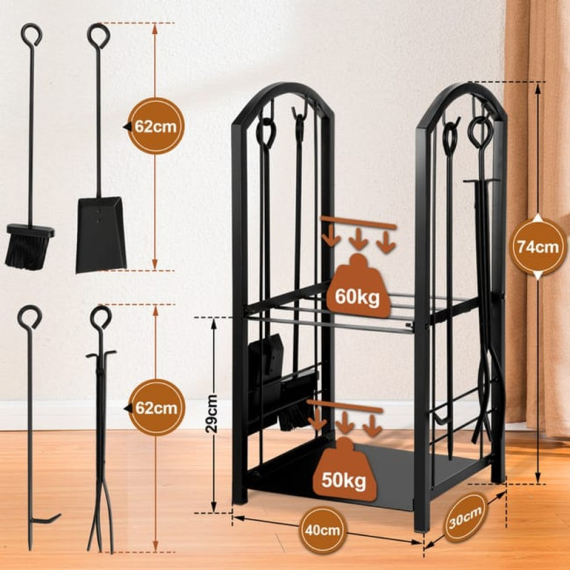 ΣΕΤ ΞΥΛΟΘΗΚΗ -ΕΡΓΑΛΕΙΑ (5 τμχ )ΜΕΤΑΛΛΙΚΗ ΜΑΥΡΗ 40x30x74cm