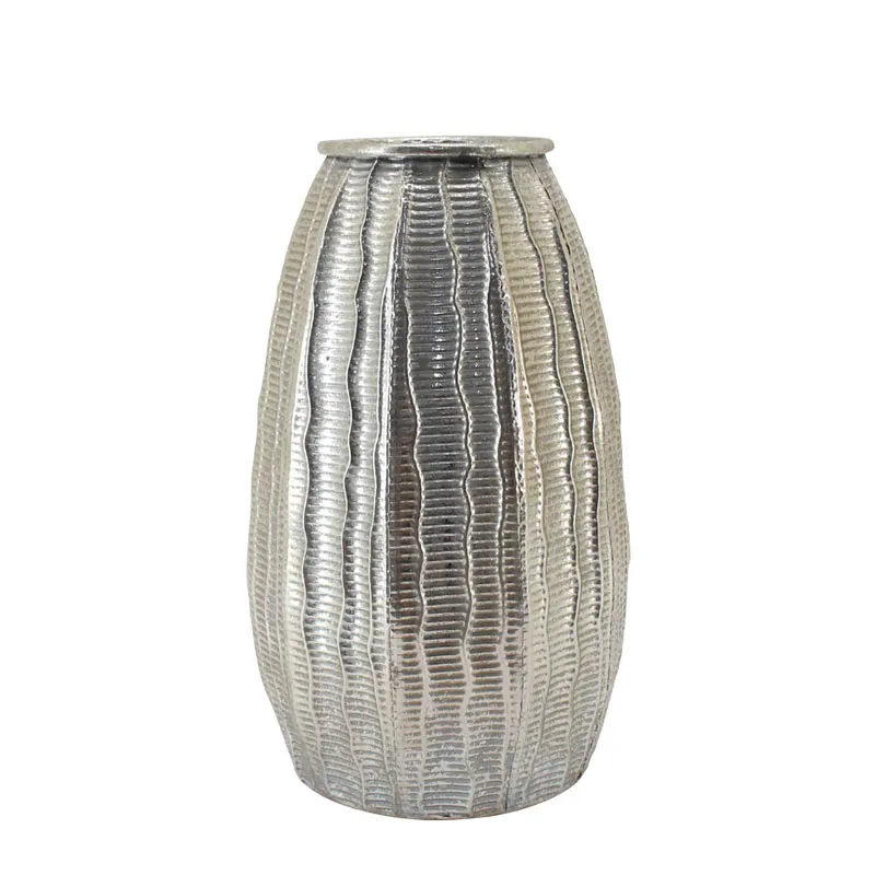 ΜΕΤΑΛΛΙΚΟ ΒΑΖΟ ΑΣΗΜΙ ΠΑΛΑΙΩΜΕΝΟ ΑΝΑΓΛΥΦΟ ΓΡΑΜΜΩΤΟ - Φ23.5x39.5cm 2/ΚΙΒ