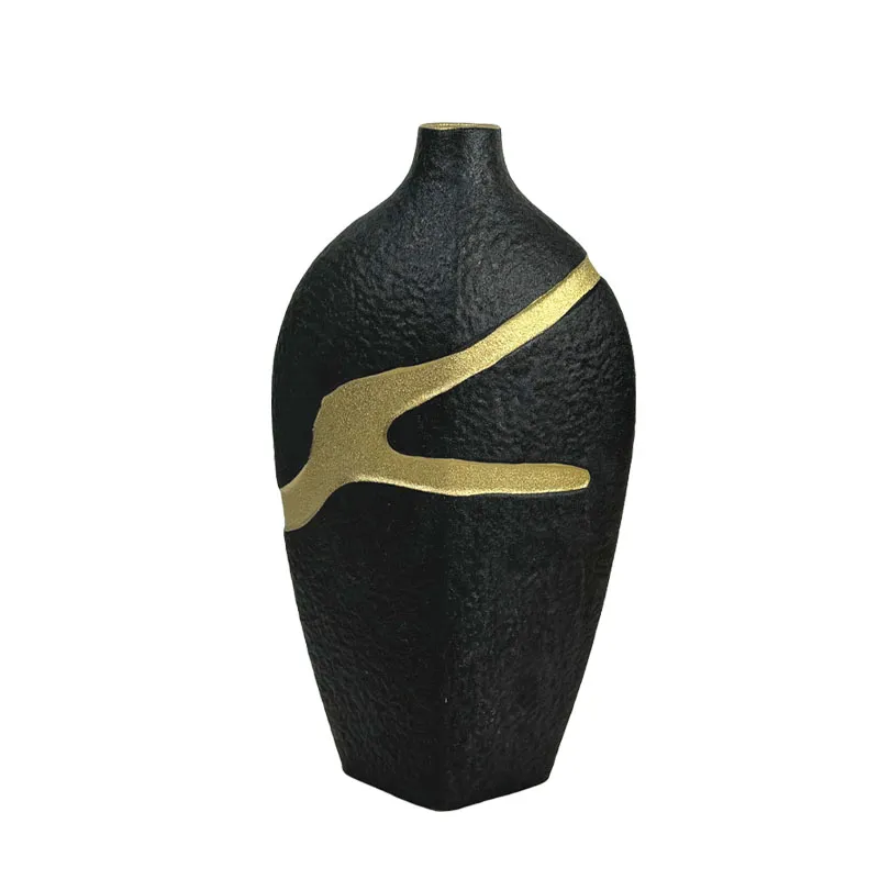 ΚΕΡΑΜΙΚΟ ΒΑΖΟ ΜΑΥΡΟ ΜΕ ΧΡΥΣΟ ΑΥΛΑΚΩΤΟ ΣΧΕΔΙΟ ΜΕΓΑΛΟ - 37.6cm 1/6ΚΙΒ