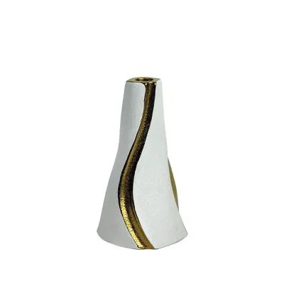 ΚΕΡΑΜΙΚΟ ΚΗΡΟΠΗΓΙΟ ΛΕΥΚΟ/ΧΡΥΣΟ ΚΩΝΙΚΟ ΚΑΘΕΤΑ ΚΥΜΑΤΑ ΜΕΓΑΛΟ - 24.1cm 1/12ΚΙΒ