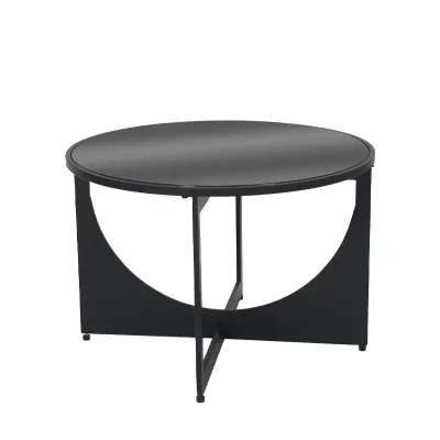 ΤΡΑΠΕΖΙ ΜΕΤΑΛΛΙΚΟ ΜΑΥΡΟ ΜΑΤ ΜΕ ΓΥΑΛΙ ΣΤΡΟΓΓΥΛΛΟ ΚΑΜΑΡΕΣ - Φ61x40cm 1/KIB