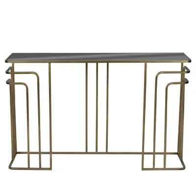 ΚΟΝΣΟΛΑ ΜΕΤΑΛΛΙΚΗ ΧΡΥΣΟ ΜΕ ΓΥΑΛΙ ΟΡΘΟΓΩΝΙΟ ART DECO - 120x32x75cm 1/KIB