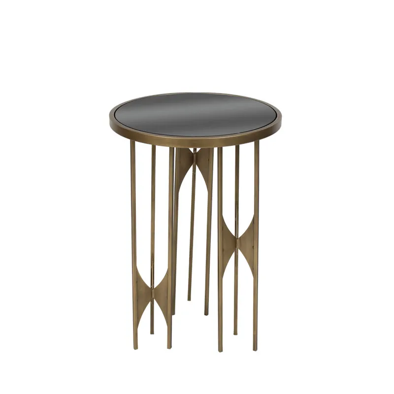 ΤΡΑΠΕΖAKI ΜΕΤΑΛΛΙΚΟ ΧΡΥΣΟ ΜΕ ΓΥΑΛΙ ΣΤΡΟΓΓΥΛΟ ΦΙΟΓΚΟΙ - Φ35x54cm 1/KIB