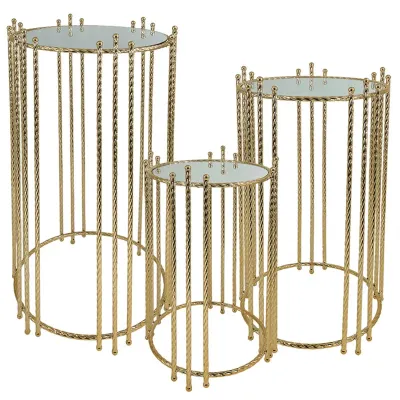 ΤΡΑΠΕΖΑΚΙΑ ΜΕΤΑΛΛΙΚΑ ΣΕΤ/3 ΧΡΥΣΟ ΣΤΡΟΓΓΥΛΑ ΜΕ ΚΑΘΡΕΦΤΗ-S:Φ28x50,M:Φ32x60,L:Φ38x70cm 1/ΚΙΒ