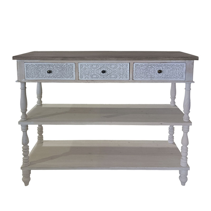 ΞΥΛΙΝΗ ΔΙΑΚΟΣΜΗΤΙΚΗ ΚΟΝΣΟΛΑ ΜΕ ΣΥΡΤΑΡΙΑ ΠΑΛΑΙΩΜΕΝΟ ΗΜΙΣΥΡΝΑΜΟΛΟΓΟΥΜΕΝΟ   - 120x40x105.5cm 1/ΚΙΒ