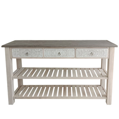 ΞΥΛΙΝΗ ΔΙΑΚΟΣΜΗΤΙΚΗ ΚΟΝΣΟΛΑ ΜΕ ΡΑΦΙΑ ΚΑΙ ΣΥΡΤΑΡΙΑ ΠΑΛΑΙΩΜΕΝΟ ΗΜΙΣΥΡΝΑΜΟΛΟΓΟΥΜΕΝΟ  - 155x40x93cm 1/ΚΙΒ