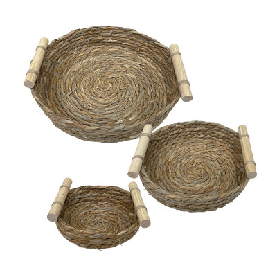 ΠΑΝΕΡΙΑ ΨΑΘΑΣ ΣΕΤ3 ΣΤΡΟΓΓΥΛΑ ΜΕ ΞΥΛΙΝΑ ΧΕΡΟΥΛΙΑ ΦΥΣΙΚΟ ΚΑΦΕ - L:Φ31x8, Μ:Φ24x8, S:Φ18x7.5cm 24/KIB