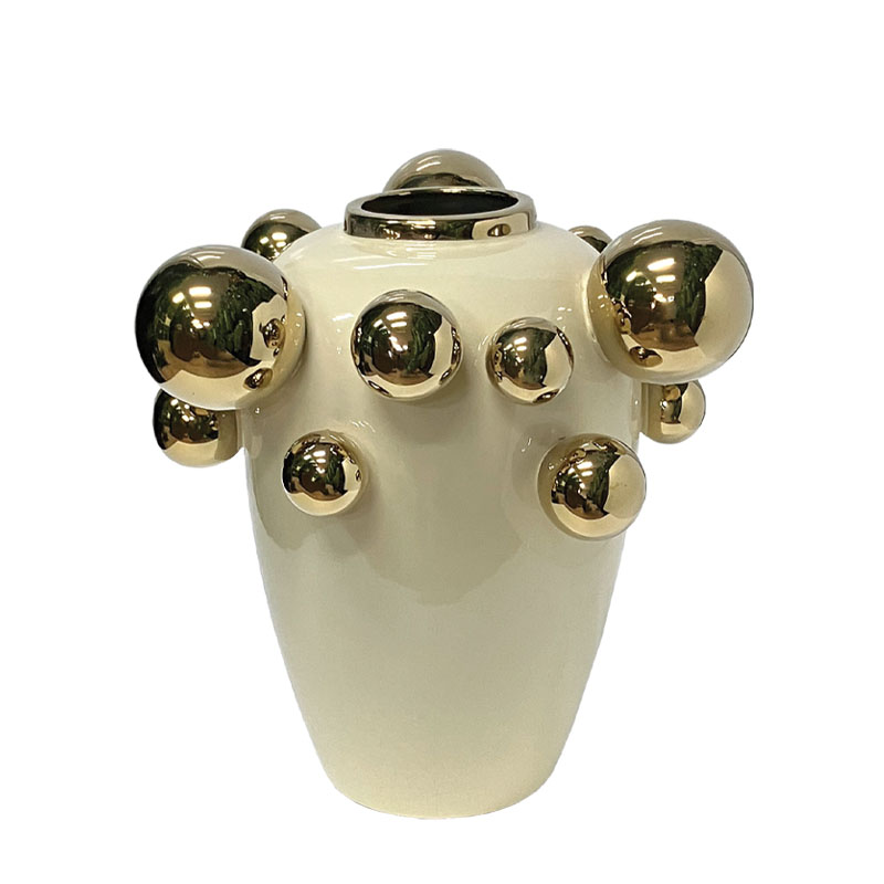 ΚΕΡΑΜΙΚΟ ΒΑΖΟ ΜΠΕΖ/ΧΡΥΣΟ ΜΕ ΧΡΥΣΕΣ ΜΠΑΛΕΣ ΣΤΗΝ ΕΠΙΦΑΝΕΙΑ ΤΟΥ - Φ24x31cm 12/KIB