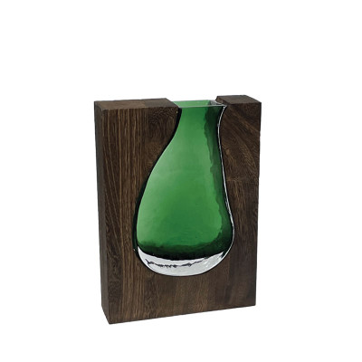 ΓΥΑΛΙΝΟ ΒΑΖΟ ΠΡΑΣΙΝΟ/ΚΑΦΕ ΣΕ ΞΥΛΙΝΟ ΟΡΘΟΓΩΝΙΟ ΠΛΑΙΣΙΟ/ΒΑΣΗ - 18x5x24cm 18/KIB