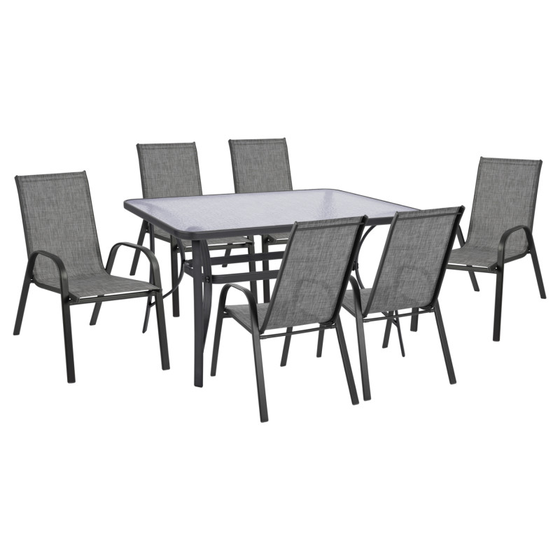 ΣΕΤ ΤΡΑΠΕΖΑΡΙΑΣ 7ΤΜΧ 140X80 BRUNO & 6TMX LEON ΠΟΛΥΘΡΟΝΑ ΓΚΡΙ