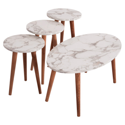 ΣΕΤ ΤΡΑΠΕΖΙ ΣΑΛΟΝΙΟΥ & 3 ΒΟΗΘ.ΤΡΑΠΕΖΙΑ VITAL HM18180.03 ΜΕΛΑΜΙΝΗ ΛΕΥΚΟ ΜΑΡΜΑΡΟ-ΚΑΡΥΔΙ ΠΟΔΙΑ