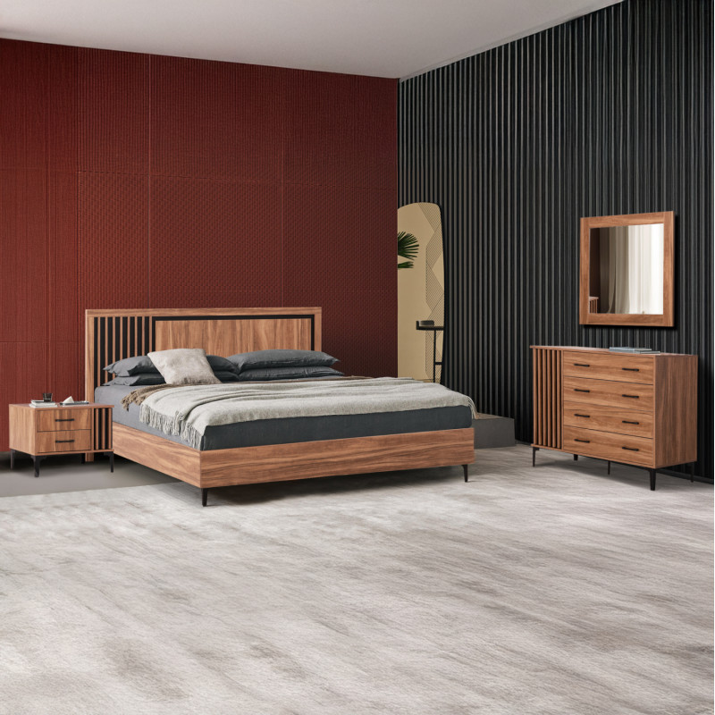 ΣΕΤ ΚΡΕΒΑΤΟΚΑΜΑΡΑΣ 4ΤΜΧ HARRY HM21115 ΜΕΛΑΜΙΝΗ ΣΕ ΦΥΣΙΚΟ ΞΥΛΟΥ & ΜΑΥΡΟ ΧΡΩΜΑ