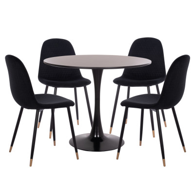 ΣΕΤ ΤΡΑΠΕΖΑΡΙΑΣ 5ΤΜΧ BROLIN HM21191 MDF TOP-ΜΕΤΑΛΛΙΚΑ ΠΟΔΙΑ-ΒΕΛΟΥΔΟ--ΜΑΥΡΟ