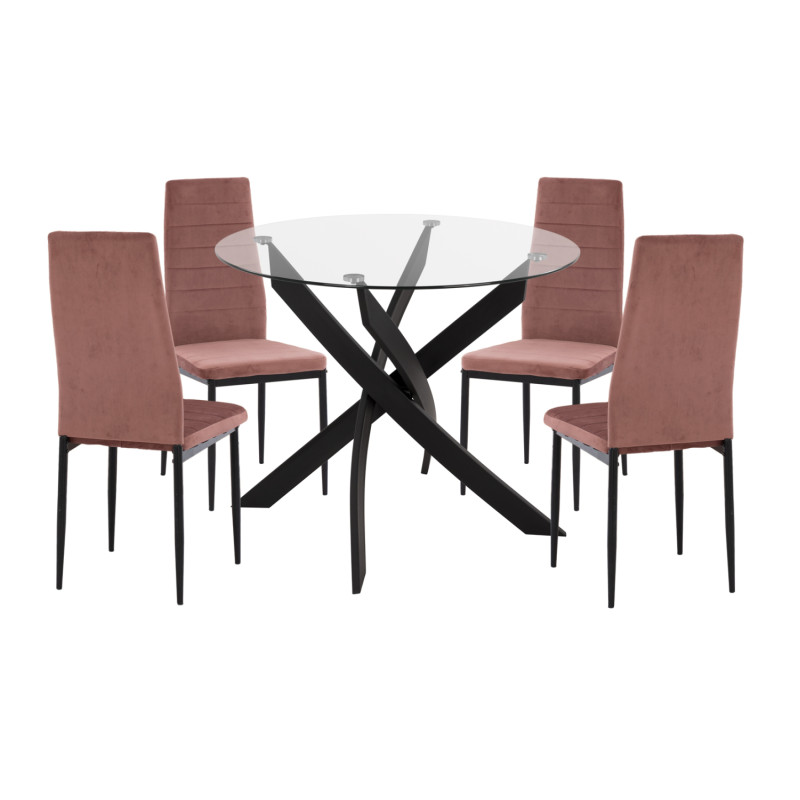 ΣΕΤ ΤΡΑΠΕΖΑΡΙΑΣ 5ΤΜΧ LADY HM21199.02 ΓΥΑΛΙ--ΜΕΤΑΛΛΟ ΣΕ ΜΑΥΡΟ & ΒΕΛΟΥΔΟ ΣΑΠΙΟ ΜΗΛΟ