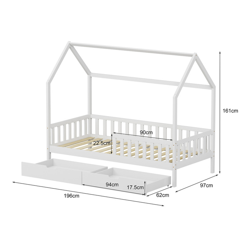 ΚΡΕΒΑΤΙ ΠΑΙΔΙΚΟ ΜΕ ΣΥΡΤΑΡΙΑ PHYLLIS HM724.03 τ.MONTESSORI ΛΕΥΚΟ 196x97x161Υεκ.