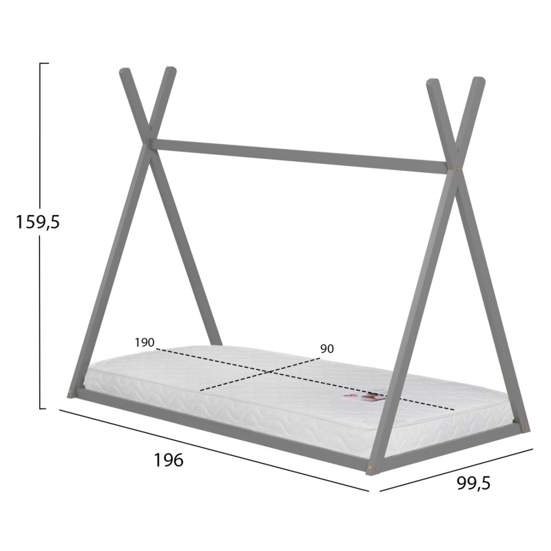 ΚΡΕΒΑΤΙ ΠΑΙΔΙΚΟ ΜΕ ΣΤΡΩΜΑ MUNK HM21306.02 ΞΥΛΟ ΠΕΥΚΟΥ ΣΕ ΓΚΡΙ--ΣΤΡΩΜΑ 90x190εκ