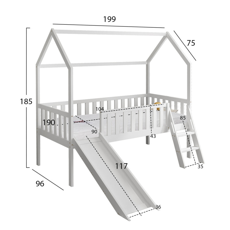ΚΡΕΒΑΤΙ ΠΑΙΔΙΚΟ ΤΣΟΥΛΗΘΡΑ PHYLLIS HM21310.01 ΠΕΥΚΟ ΣΕ ΛΕΥΚΟ--ΜΕ ΣΤΡΩΜΑ 90x190εκ