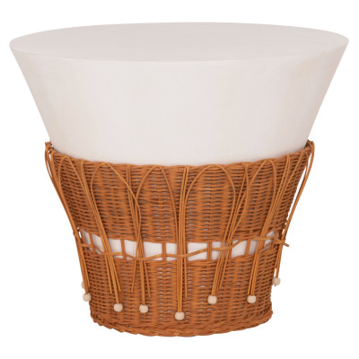 ΤΡΑΠΕΖΙ ΣΑΛΟΝΙΟΥ PERRAL HM18164.02L FIBER CEMENT ΛΕΥΚΟ-ΦΥΣΙΚΟ RATTAN--Φ55x45Υεκ