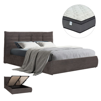 ΚΡΕΒΑΤΙ ΔΙΠΛΟ & ΣΤΡΩΜΑ SANDRA HM10770 ΓΚΡΙ ΥΦΑΣΜΑ ΜΕ ΑΠΟΘ.ΧΩΡΟ--ΓΙΑ 160x200εκ