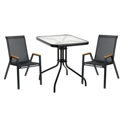 ΣΕΤ ΤΡΑΠΕΖΑΡΙΑΣ 3ΤΜΧ FIGO HM10730.03-- 2 ΚΑΡΕΚΛΕΣ & ΤΕΤΡΑΓΩΝΟ ΤΡΑΠΕΖΙ 60x60εκ ΜΑΥΡΟ