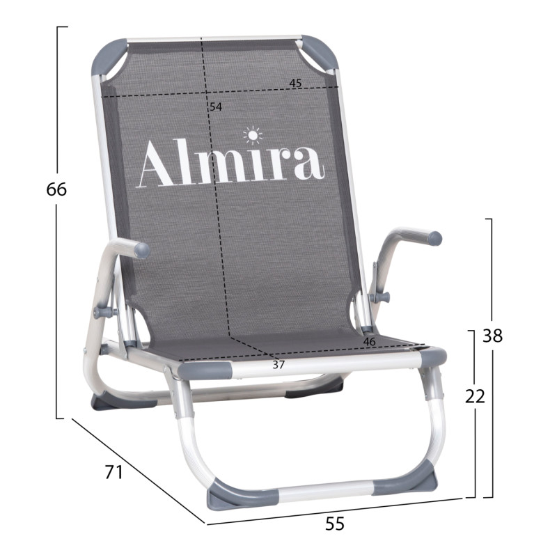 ΚΑΡΕΚΛΑΚΙ ΠΑΡΑΛΙΑΣ ΑΛΟΥΜINIOY ΒΑΡ.ΤΥΠΟΥ ΨΗΛΗ ΠΛΑΤΗ ALMIRA HM5053.10 ΓΚΡΙ 55x71x66Υεκ