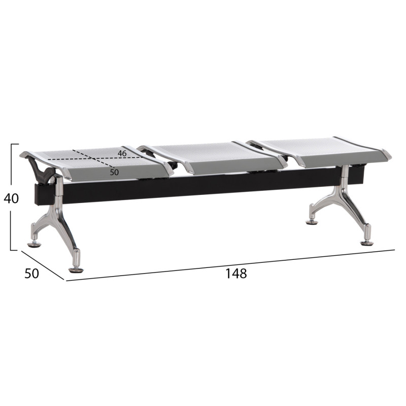 ΚΑΘΙΣΜΑ ΑΝΑΜΟΝΗΣ ΑΝΑΜΟΝΗΣ Τ.ΑΕΡΟΔΡΟΜΙΟΥ 3ΘΕΣΙΟ AVIATOR HM18404 ΜΕΤΑΛΛΟ MESH ΓΚΡΙ 148x50x40Υεκ