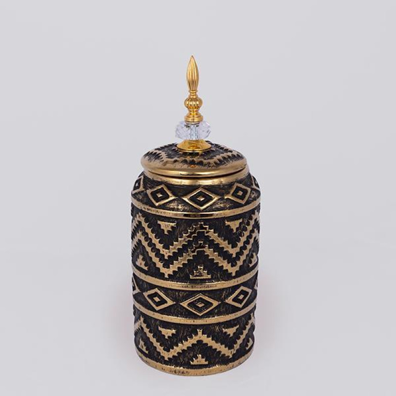 ΒΑΖΟ ΜΕ ΚΑΠΑΚΙ ΚΕΡΑΜΙΚΟ ΜΑΥΡΟ - ΧΡΥΣΟ 15x15x35.5cm|752-20356