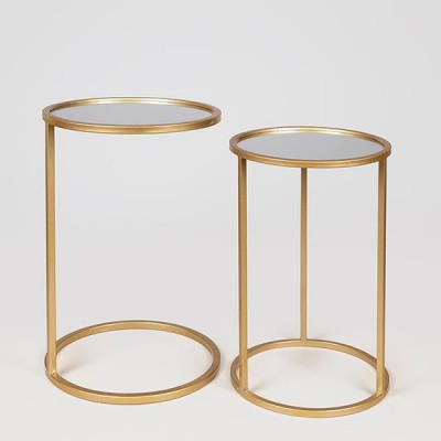 S/2  ΒΟΗΘΗΤΙΚA ΤΡΑΠΕΖΑΚΙΑ ΜΕΤΑΛΛΙΚΑ ΜΕ ΓΥΑΛΙ ΧΡΥΣΑ 38x55.5cm/33x50.5cm|750-39539