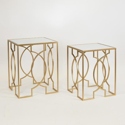 S/2 ΒΟΗΘΗΤΙΚΑ ΤΡΑΠΕΖΑΚΙΑ ΜΕΤΑΛΛΙΚΑ ΧΡΥΣΑ ME ΓΥΑΛΙ 40.5x40.5x51.5cm / 35.5x35.5x46.5cm|750-39516