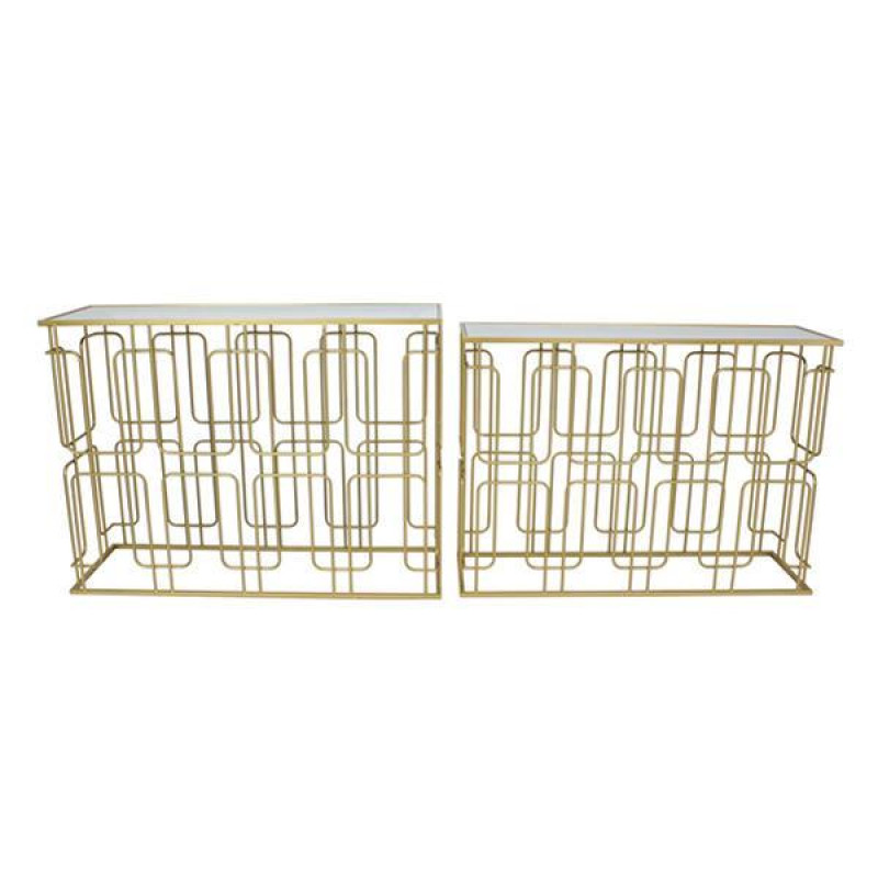 S/2 ΚΟΝΣΟΛΑ ΜΕΤΑΛΛΙΚΗ - ΓΥΑΛΙΝΗ ΧΡΥΣH 107x35.5x79.5cm / 101.5x30.5x74cm|750-39565
