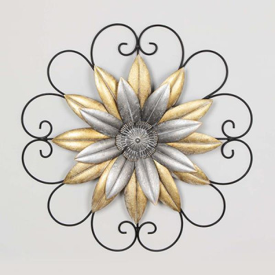 ΔΙΑΚΟΣΜΗΤΙΚΟ ΤΟΙΧΟΥ ΛΟΥΛΟΥΔΙ ΜΕΤΑΛΛΙΚΟ ΧΡΥΣΟ - ΑΣΗΜΙ - ΜΑΥΡΟ 59x4.5x59cm|755-10011