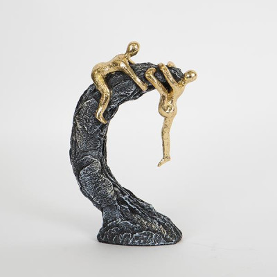 ΔΙΑΚΟΣΜΗΤΙΚΟ ΓΛΥΠΤΟ ΑΝΘΡΩΠΟΙ & ΒΡΑΧΟΣ ΧΡΥΣΟ-ΜΑΥΡΟ 15x5.5x22.5cm|752-27077