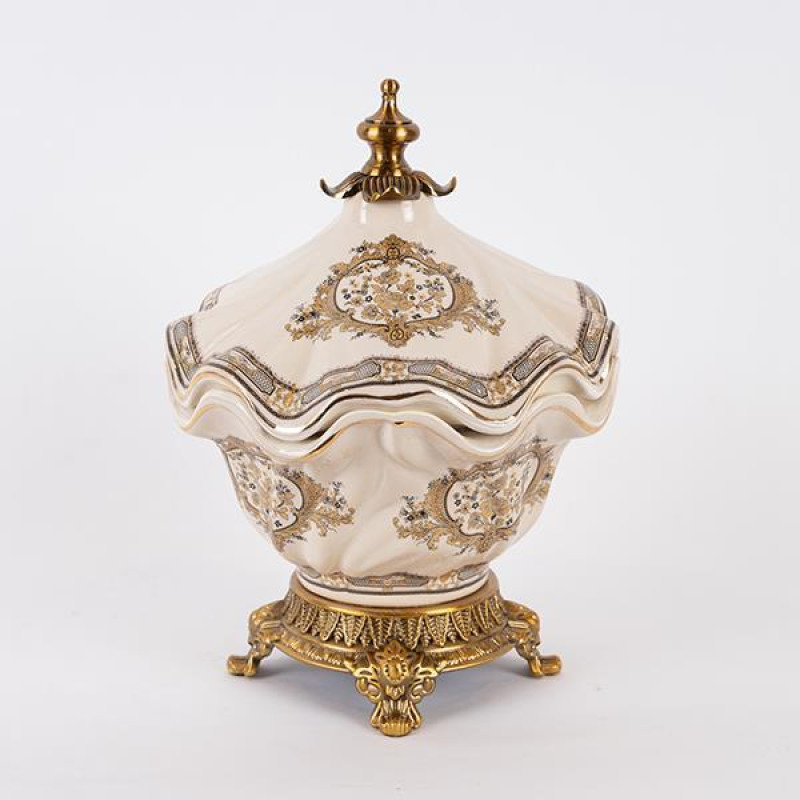 ΦΟΝΤΑΝΙΕΡΑ ΠΟΡΣΕΛΑΝΙΝΗ ΛΕΥΚΗ - ΧΡΥΣΗ 21x21x28cm|752-21027